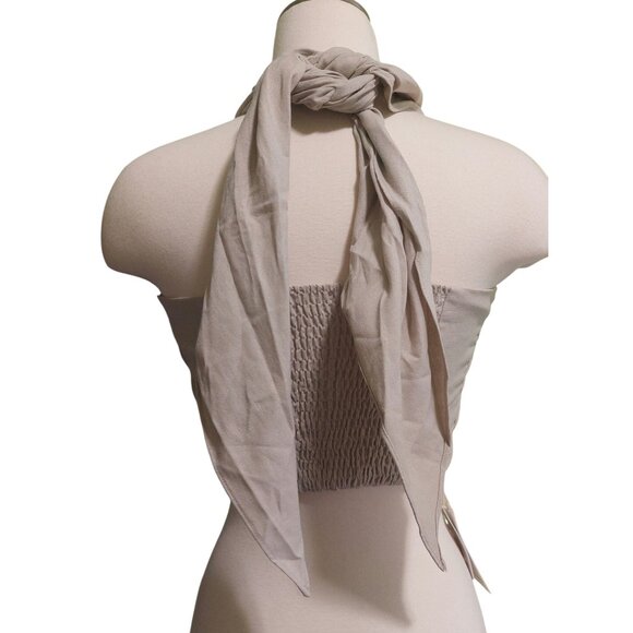 NWT Commense Beige Linen Blend Halter Wrap Crop Top Womens Size Medium - Picture 5 of 7